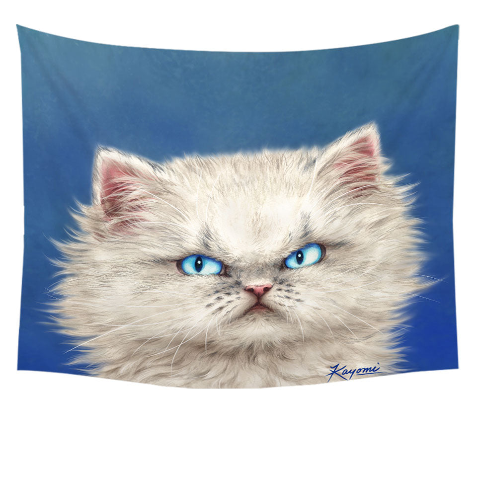Cute White Angry Kitten Tapestry Wall Decor