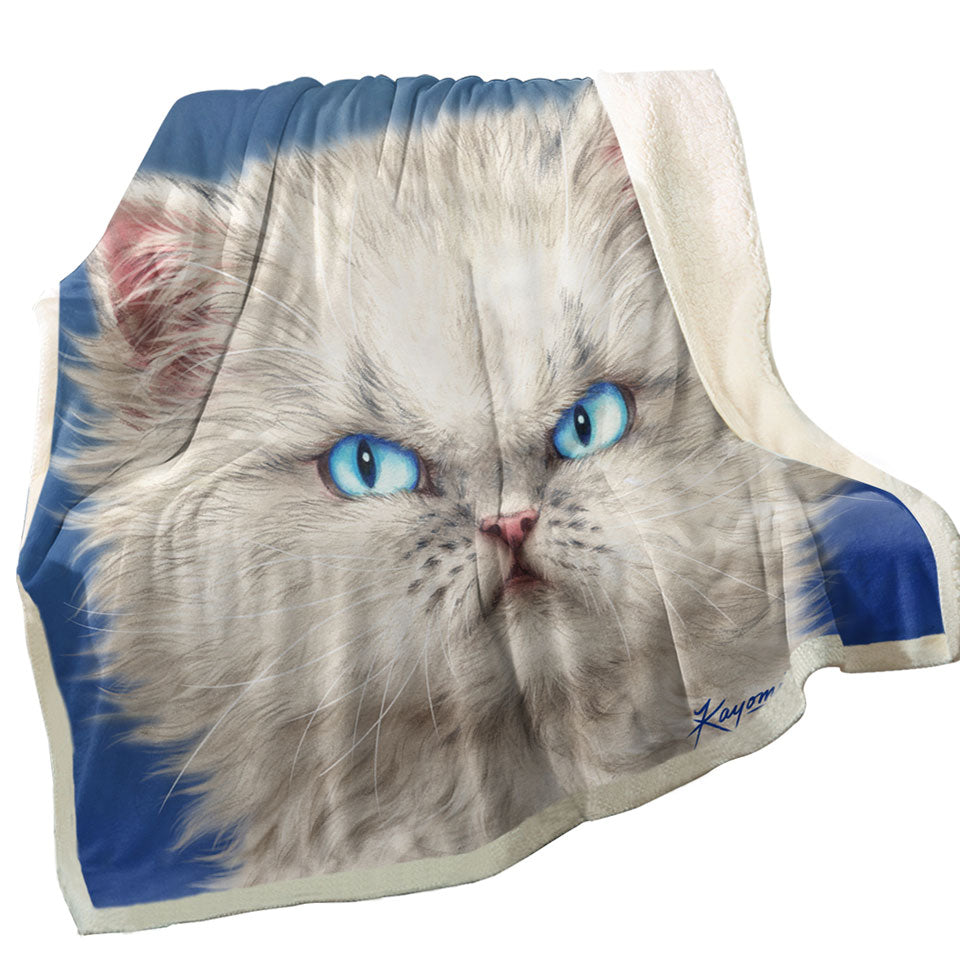 Cute White Angry Kitten Throw Blanket