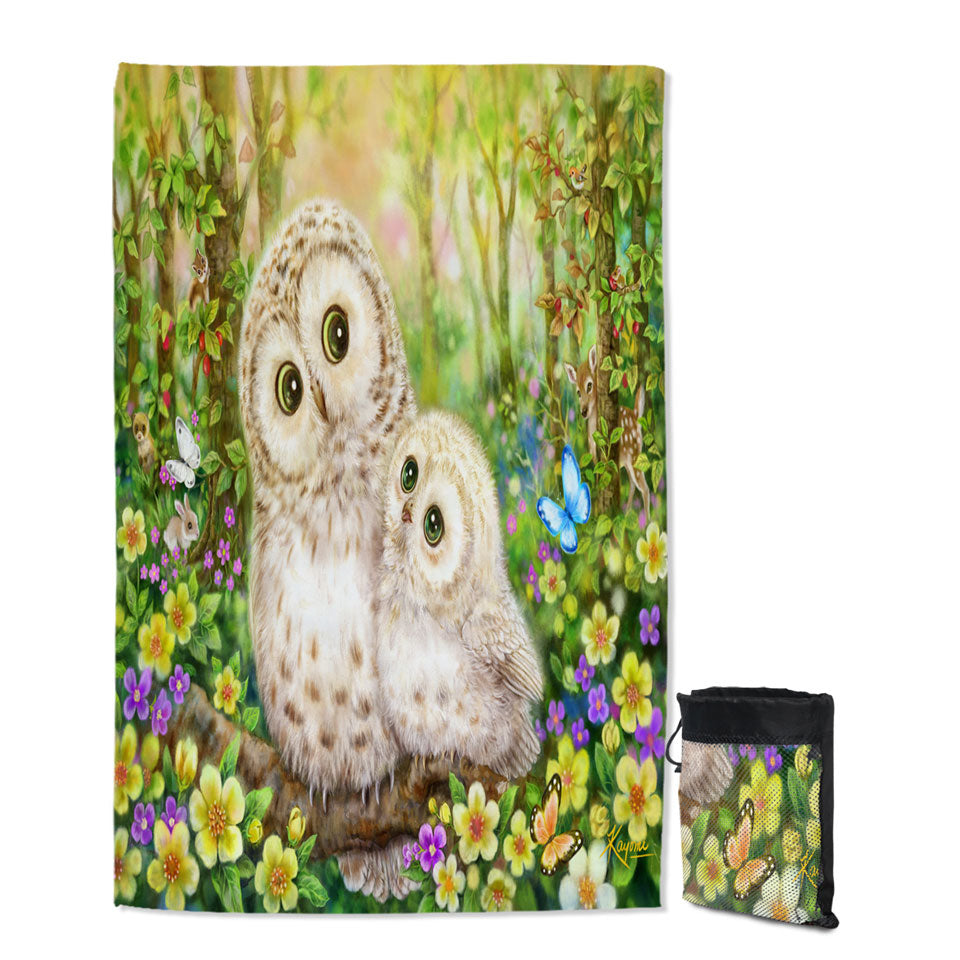 Cute Wildlife Animal Art Adorable Owls Beach Towels for Travel