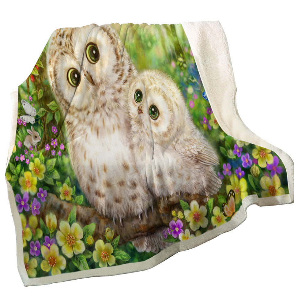 Cute Wildlife Animal Art Adorable Owls Throw Blanket