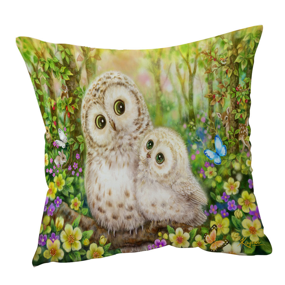 Cute Wildlife Animal Art Adorable Owls Throw Pillow