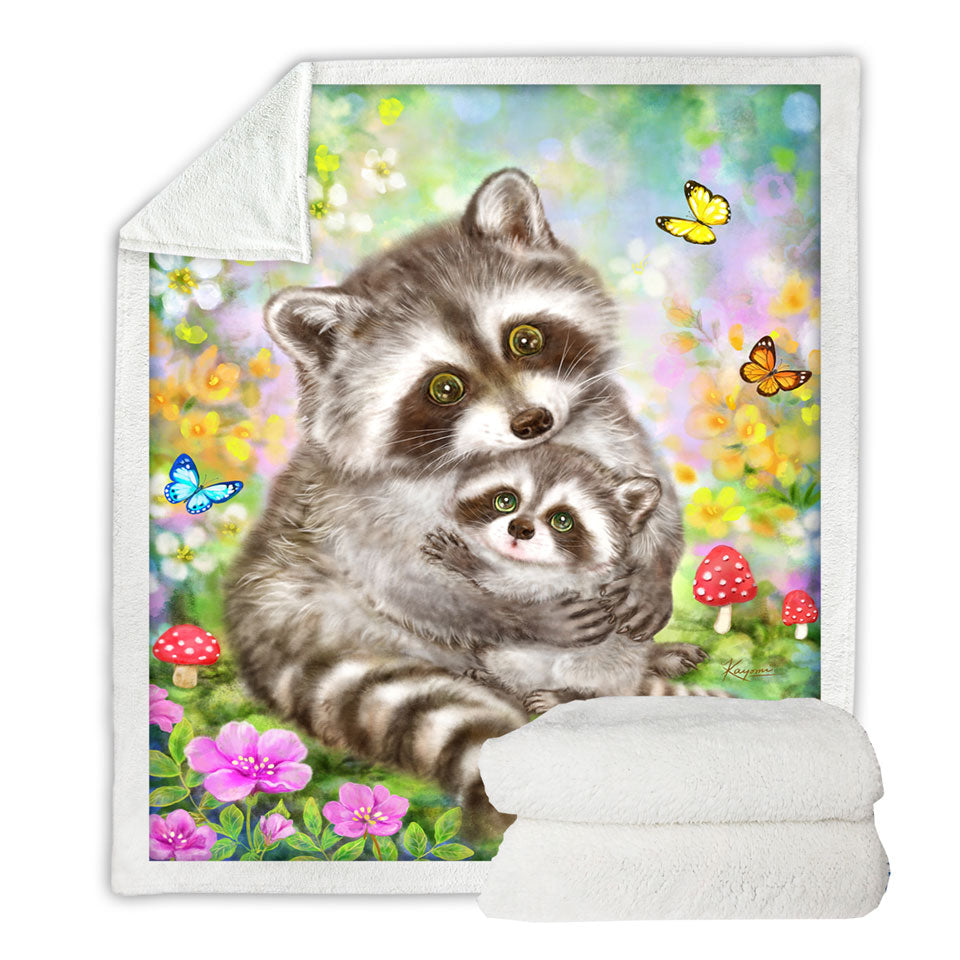Cute Wildlife Animal Art Adorable Raccoons Sherpa Blanket