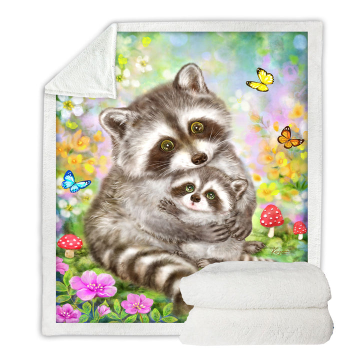 Cute Wildlife Animal Art Adorable Raccoons Sherpa Blanket