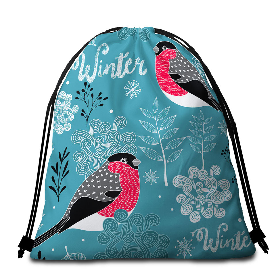 Cute Winter Birds Beach Bags and Towels