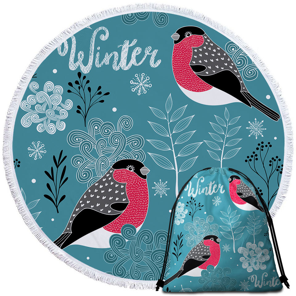 Cute Winter Birds Beach Towels and Bags Set