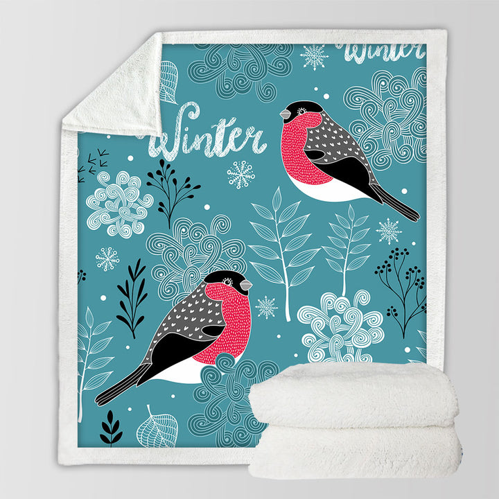 Cute Winter Birds Sherpa Blanket