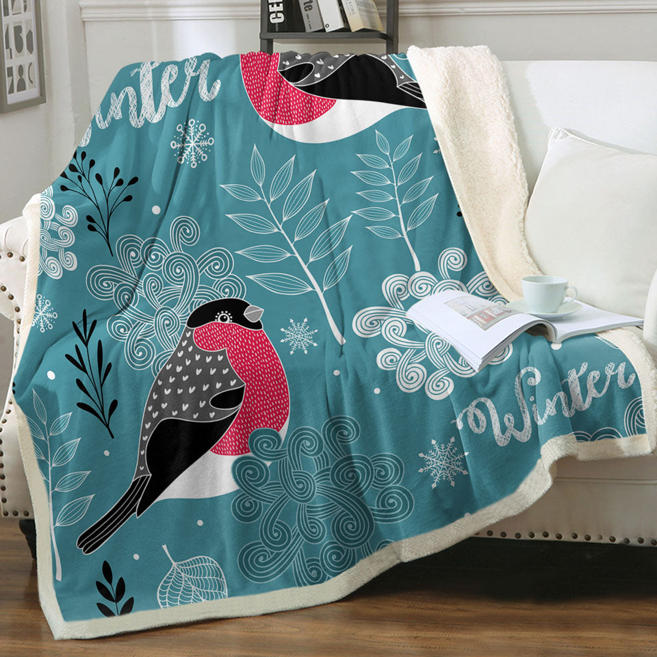 Cute Winter Birds Throw Blanket