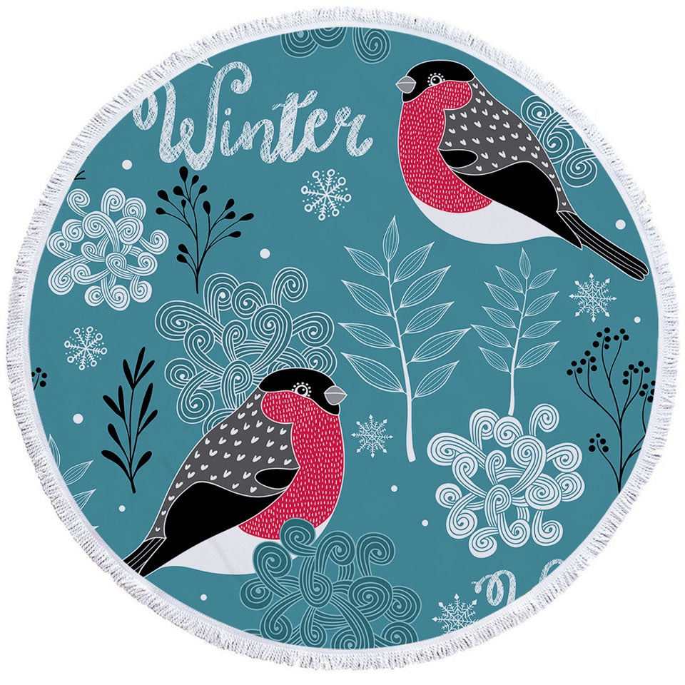 Cute Winter Birds Travel Beach Towel