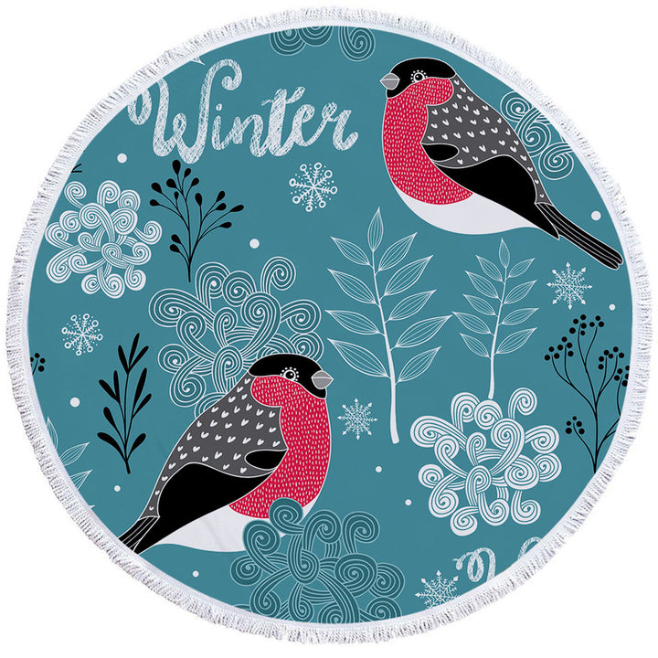 Cute Winter Birds Travel Beach Towel