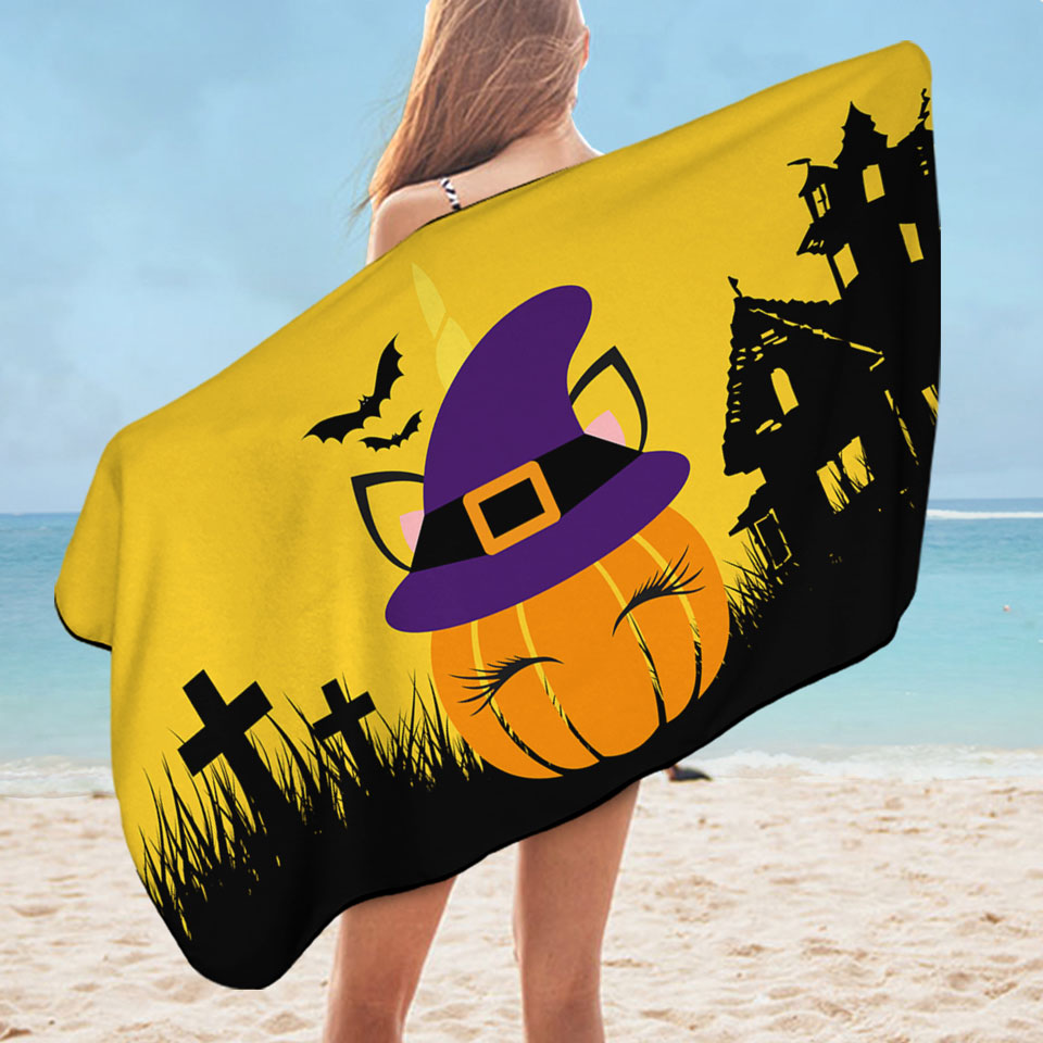 Cute Witch Pumpkin Beach Towel for Halloween