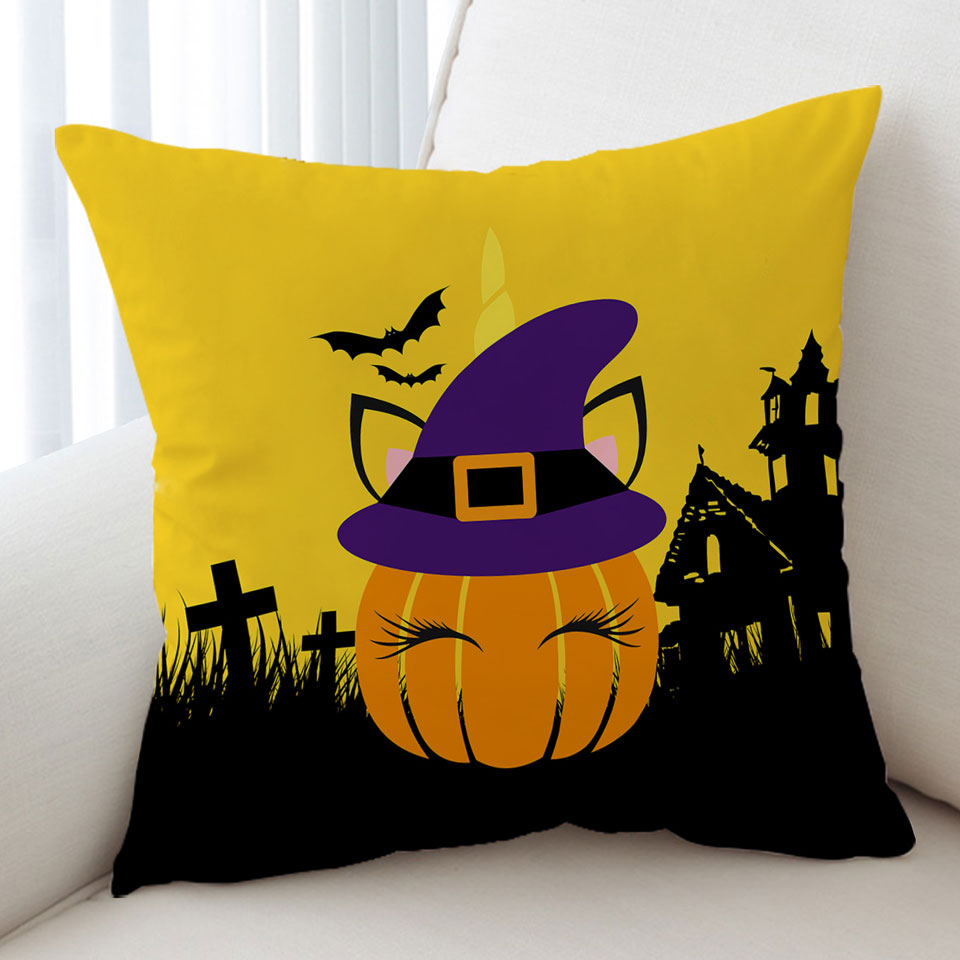 Cute Witch Pumpkin Cushion Cover for Halloween