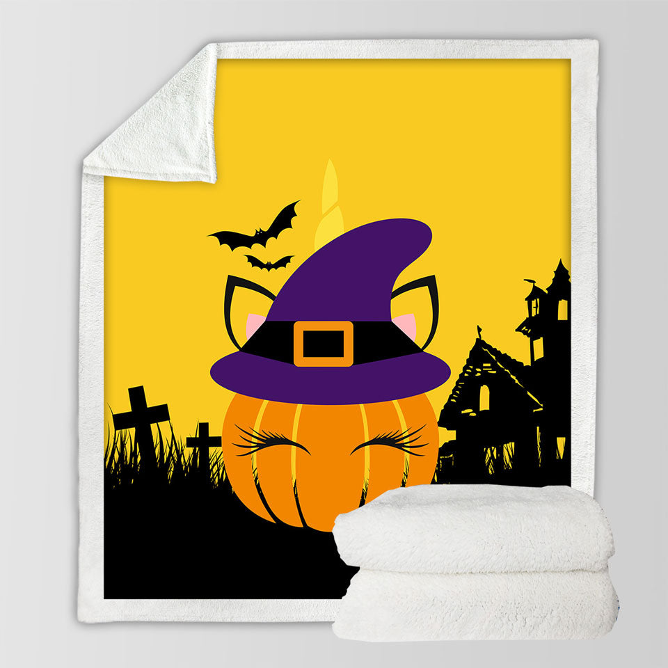 Cute Witch Pumpkin Fleece Blankets for Halloween
