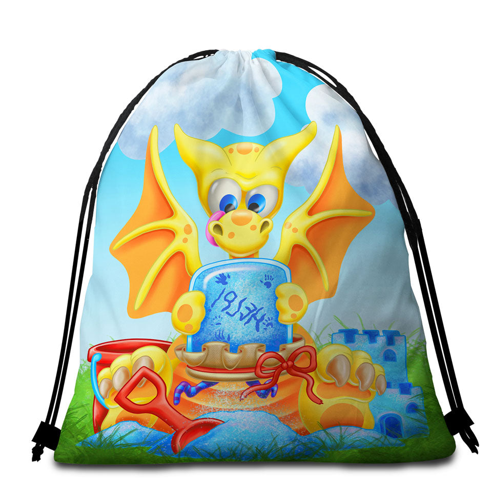 Cute Yellow Dragon Beach Towel Bags for Kids