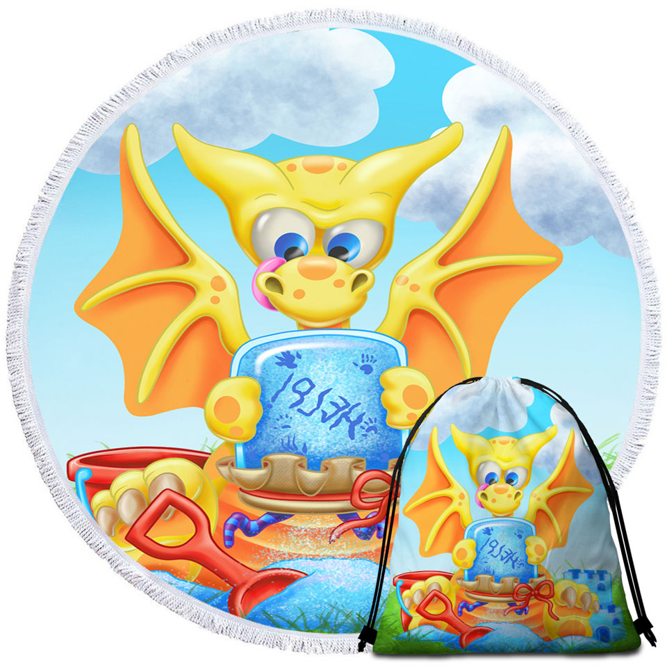 Cute Yellow Dragon Beach Towels and Bags Set for Kids