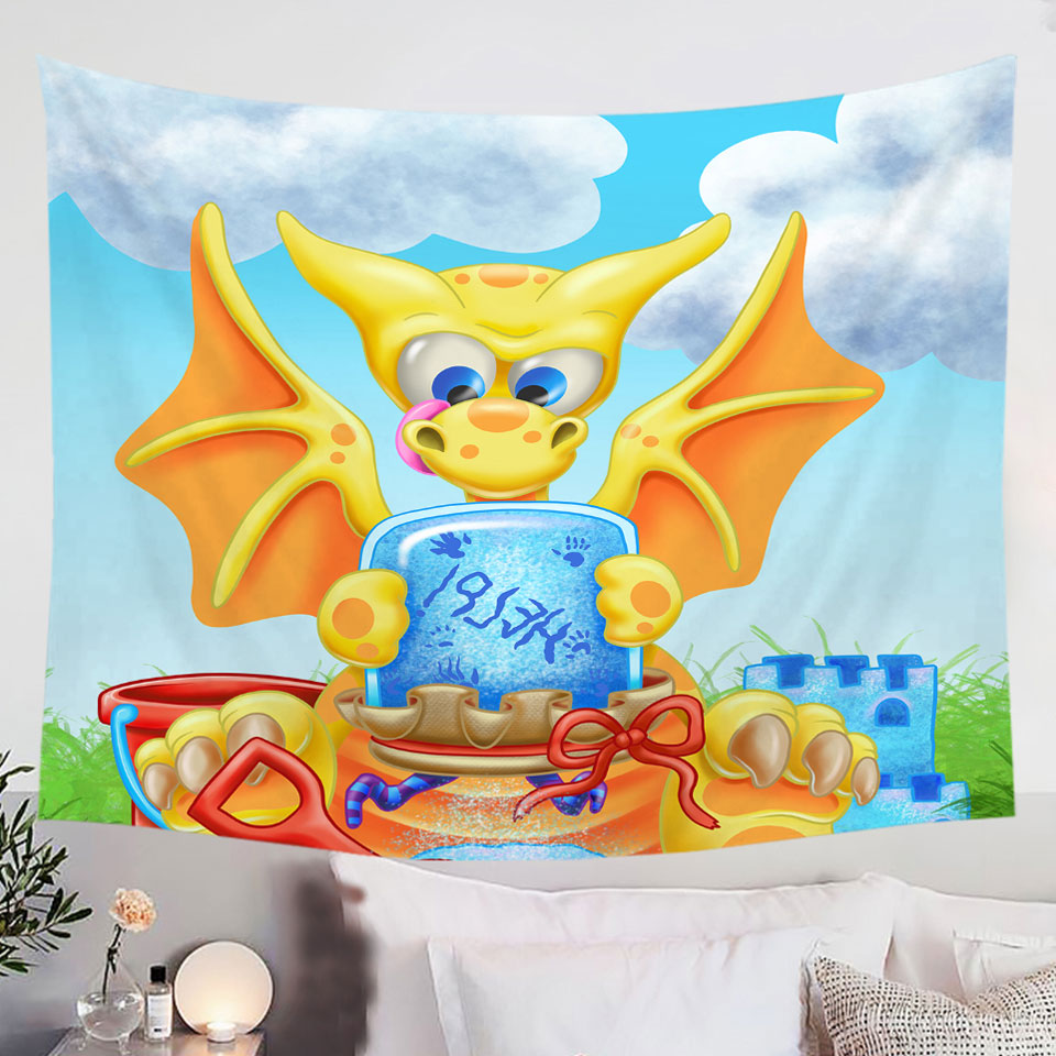 Cute-Yellow-Dragon-Tapestry-for-Kids