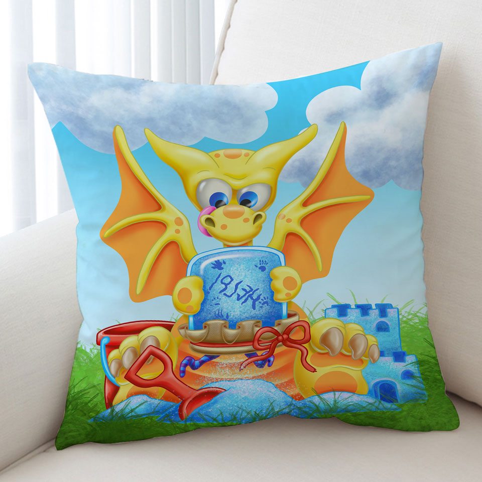 Cute Yellow Dragon Throw Cushions for Kids