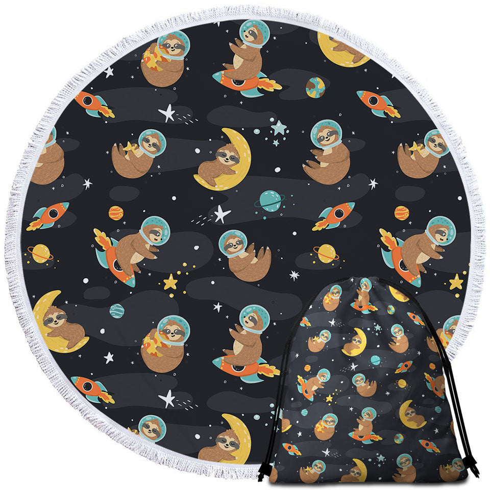 Cute and Funny Beach Towels Astronaut Sloth in Space