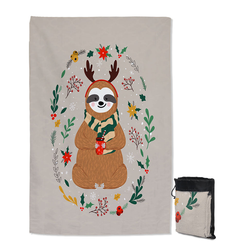Cute and Funny Christmas Sloth Giant Beach Towel