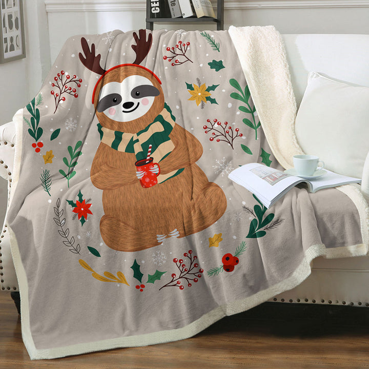 Cute and Funny Christmas Sloth Sherpa Blanket