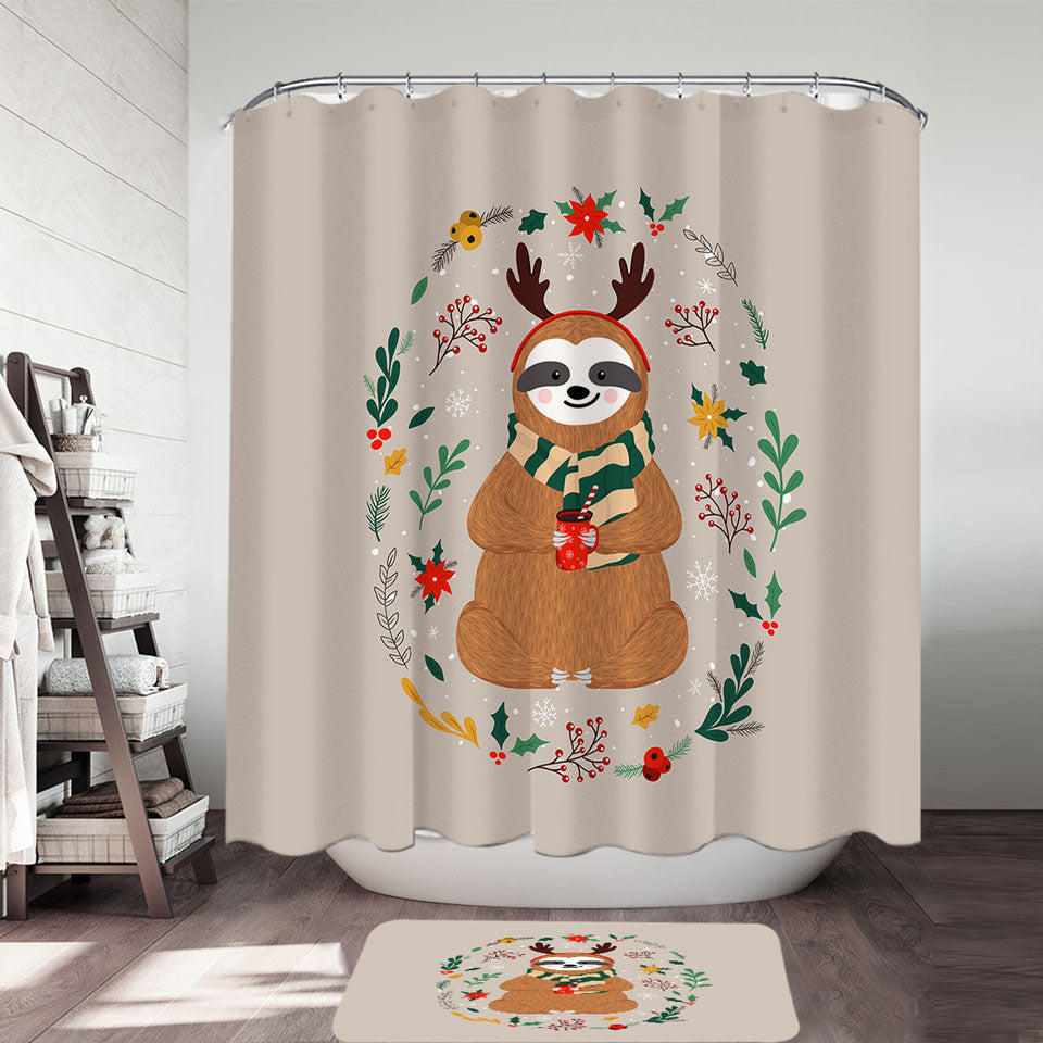 Cute and Funny Christmas Sloth Shower Curtain