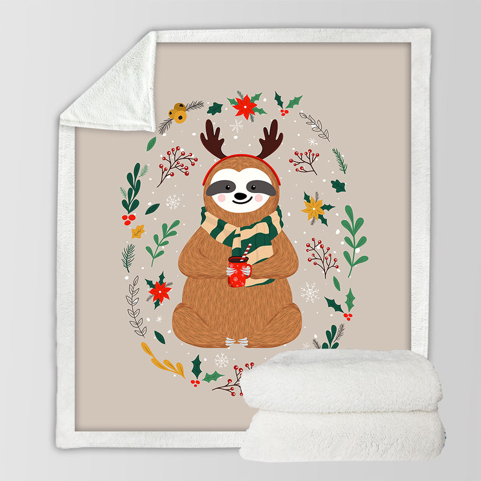 Cute and Funny Christmas Sloth Throw Blanket