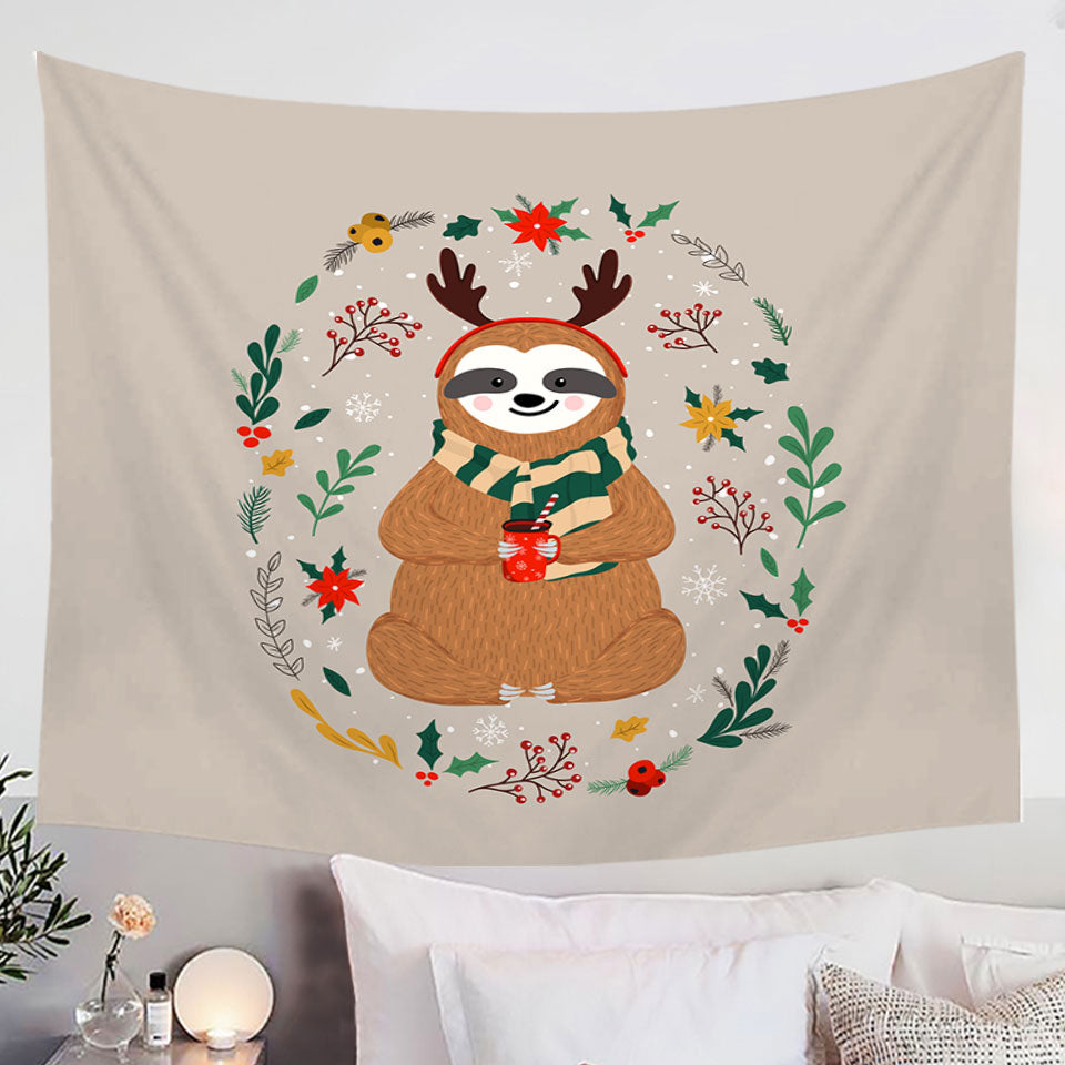Cute and Funny Christmas Sloth Wall Decor Tapestry