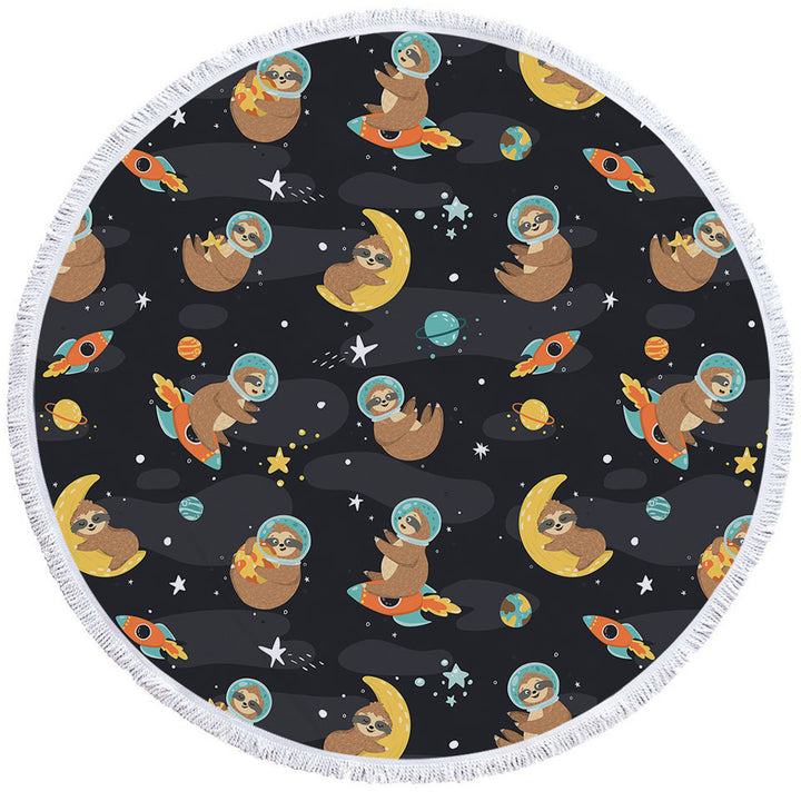 Cute and Funny Kids Beach Towels Astronaut Sloth in Space