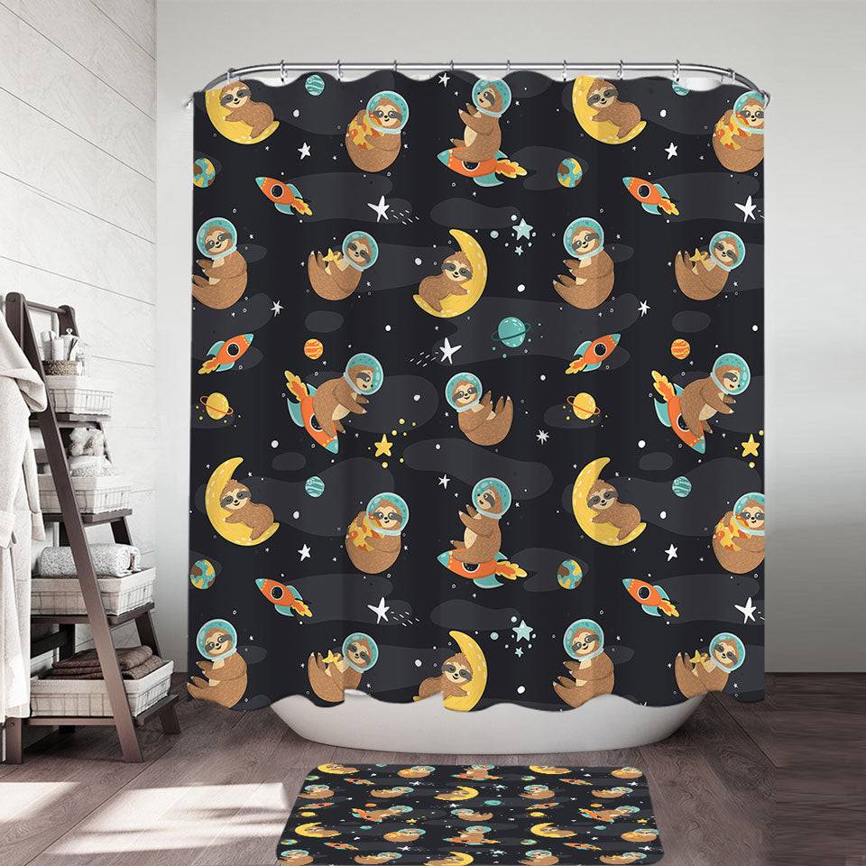 Cute and Funny Shower Curtains Astronaut Sloth in Space