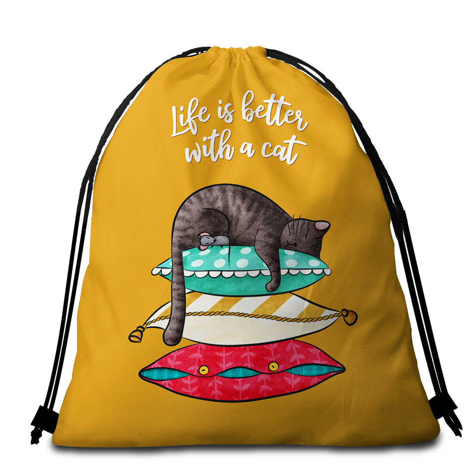 Cute and Funny Slapping Cat Beach Towel Bags