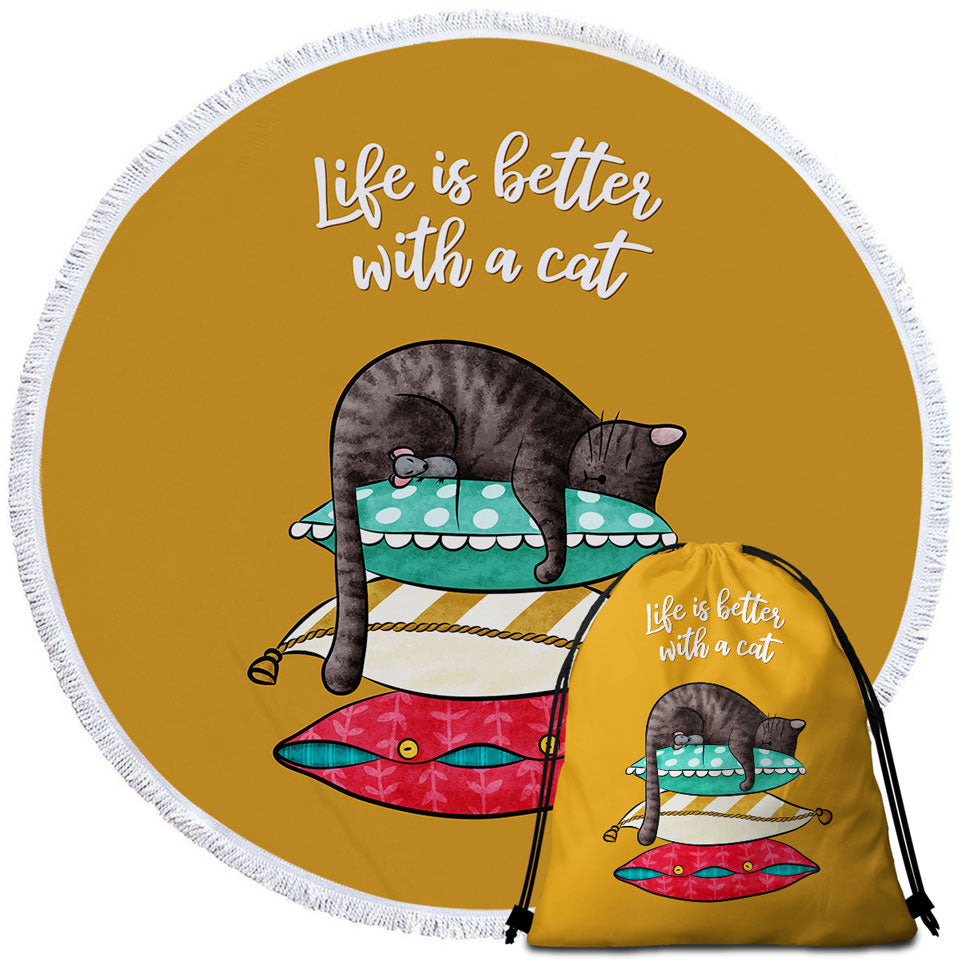 Cute and Funny Slapping Cat Beach Towels