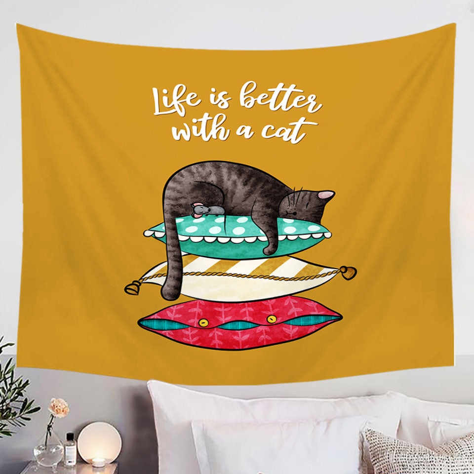 Cute and Funny Slapping Cat Quote Wall Decor Tapestry