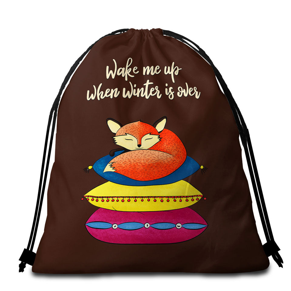Cute and Funny Slapping Fox Beach Towel Bags