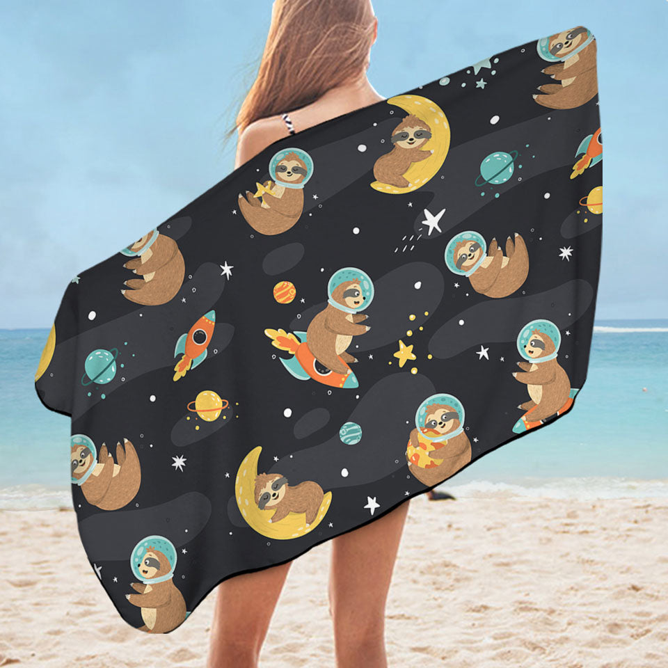 Cute and Funny Swims Towel Astronaut Sloth in Space