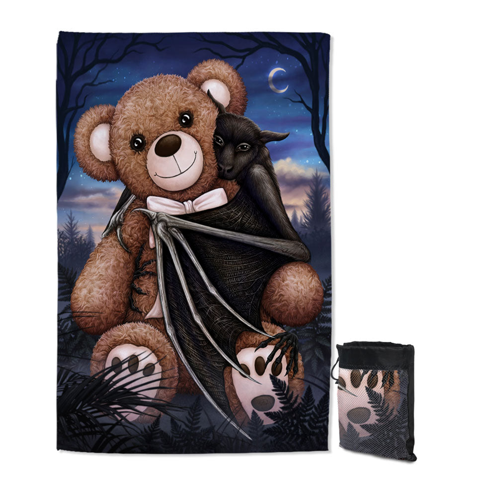 Cute and Scary Beach Towels Bedtime Teddy Bear and Bat Quick Dry Towel