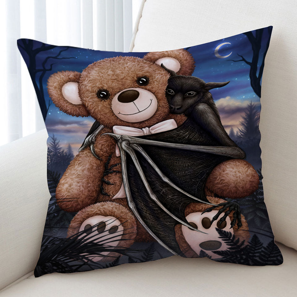 Cute and Scary Cushion Covers Bedtime Teddy Bear and Bat Cushion