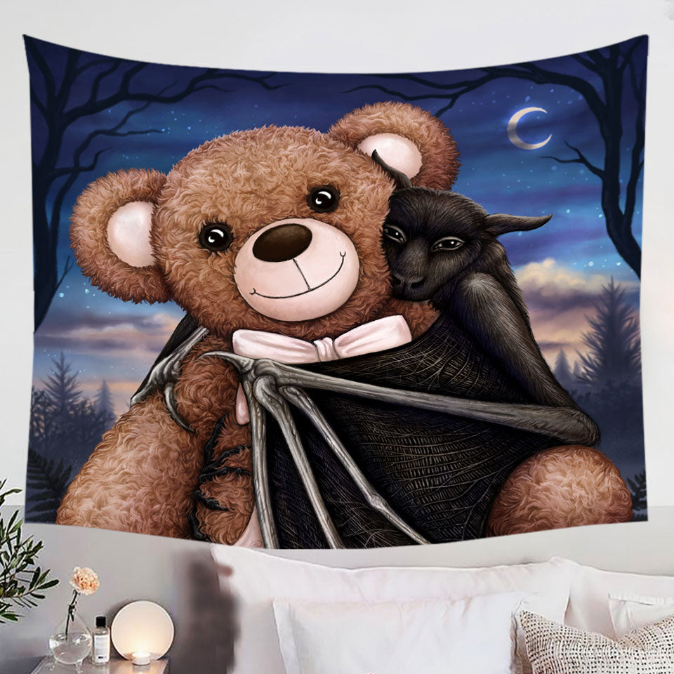 Cute-and-Scary-Wall-Decor-Bedtime-Teddy-Bear-and-Bat-Tapestry
