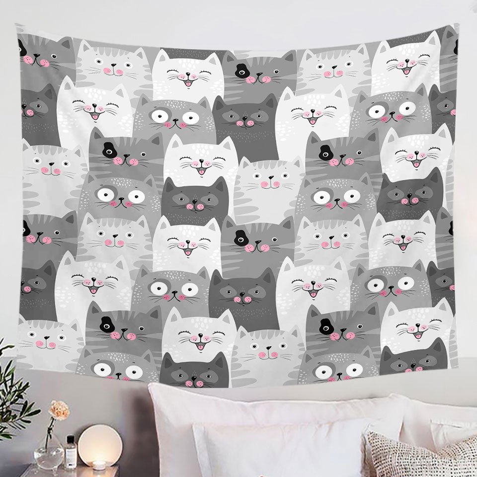 Cute and Sweet Wall Decor Tapestry with Grey Cats