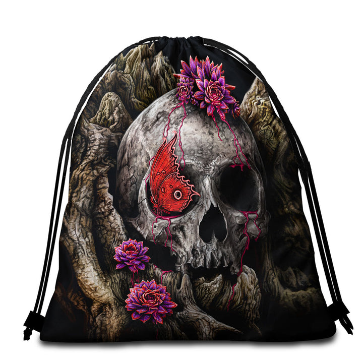 Dark Art A Glance of Evanescence Red Butterfly and Skull Beach Bags and Towels