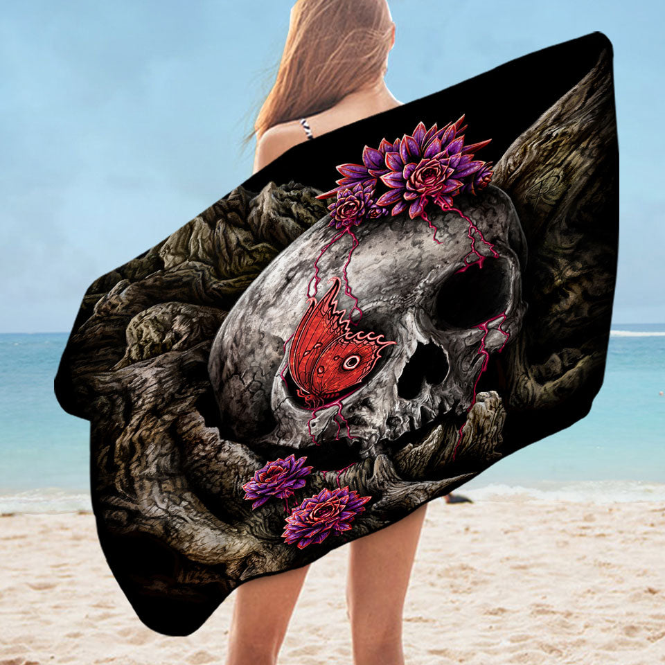 Dark Art A Glance of Evanescence Red Butterfly and Skull Pool Towels