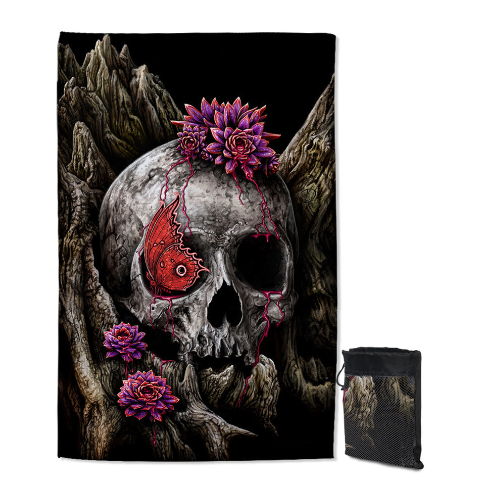 Dark Art A Glance of Evanescence Red Butterfly and Skull Quick Dry Beach Towel