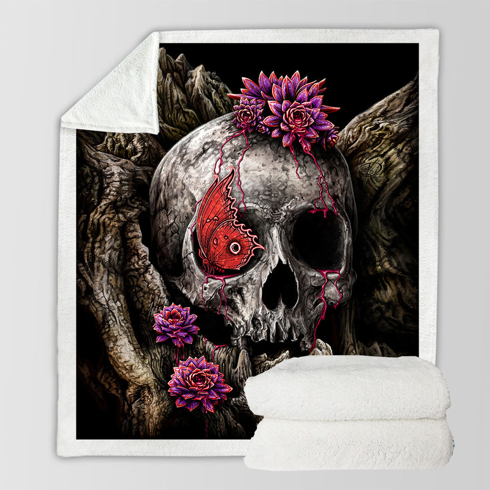 products/Dark-Art-A-Glance-of-Evanescence-Red-Butterfly-and-Skull-Sherpa-Blanket