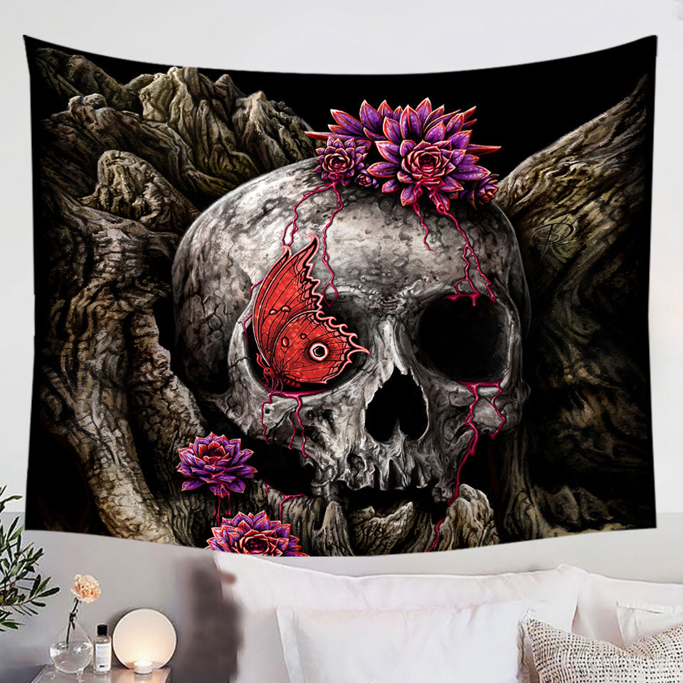 Dark-Art-A-Glance-of-Evanescence-Red-Butterfly-and-Skull-Tapestry