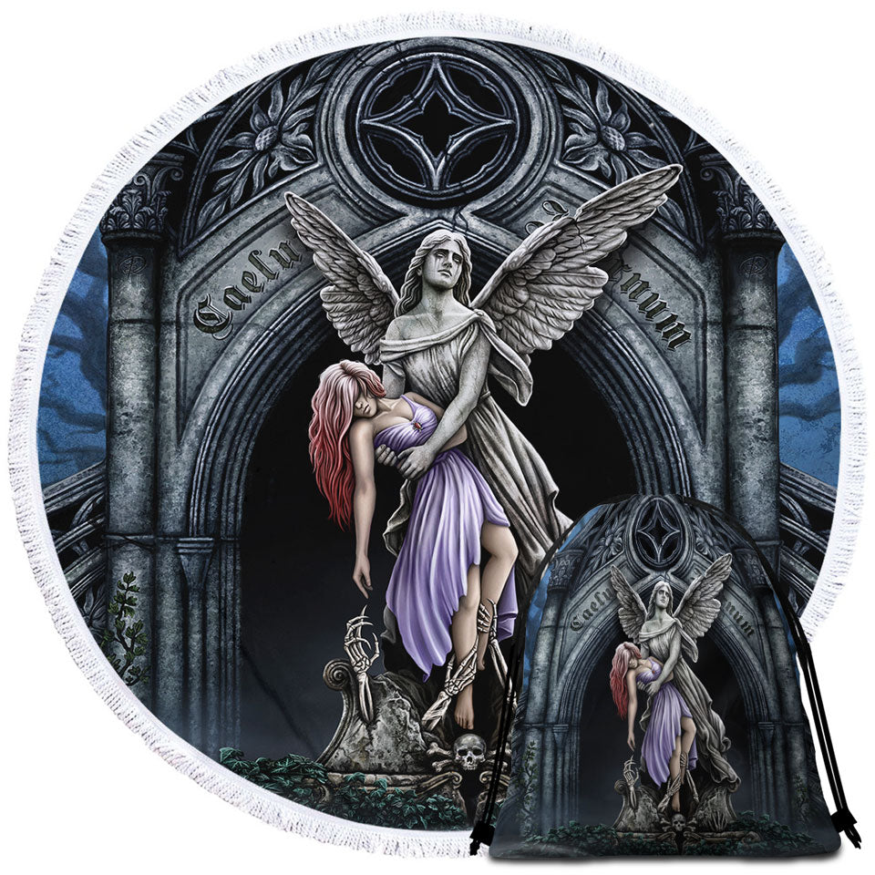 Dark Art Beach Towels the Eternal Fight Angel Statue and Woman