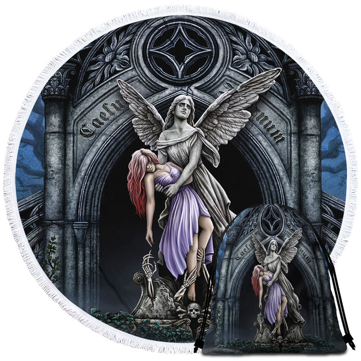 Dark Art Beach Towels the Eternal Fight Angel Statue and Woman