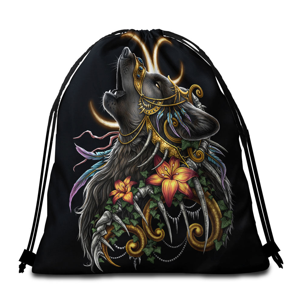 Dark Art Lilies and Howling Wolf Beach Bags and Towels