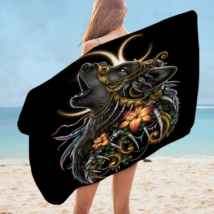 Dark Art Lilies and Howling Wolf Pool Towels