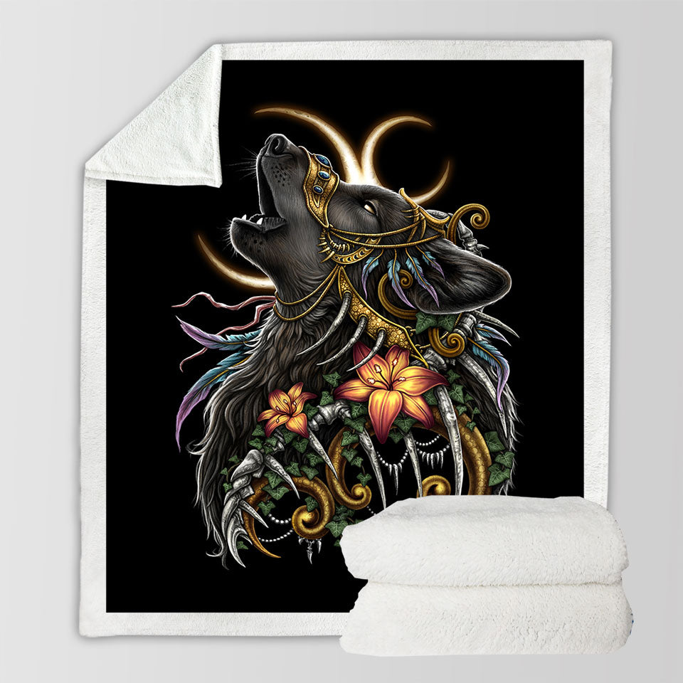 products/Dark-Art-Lilies-and-Howling-Wolf-Sherpa-Blanket