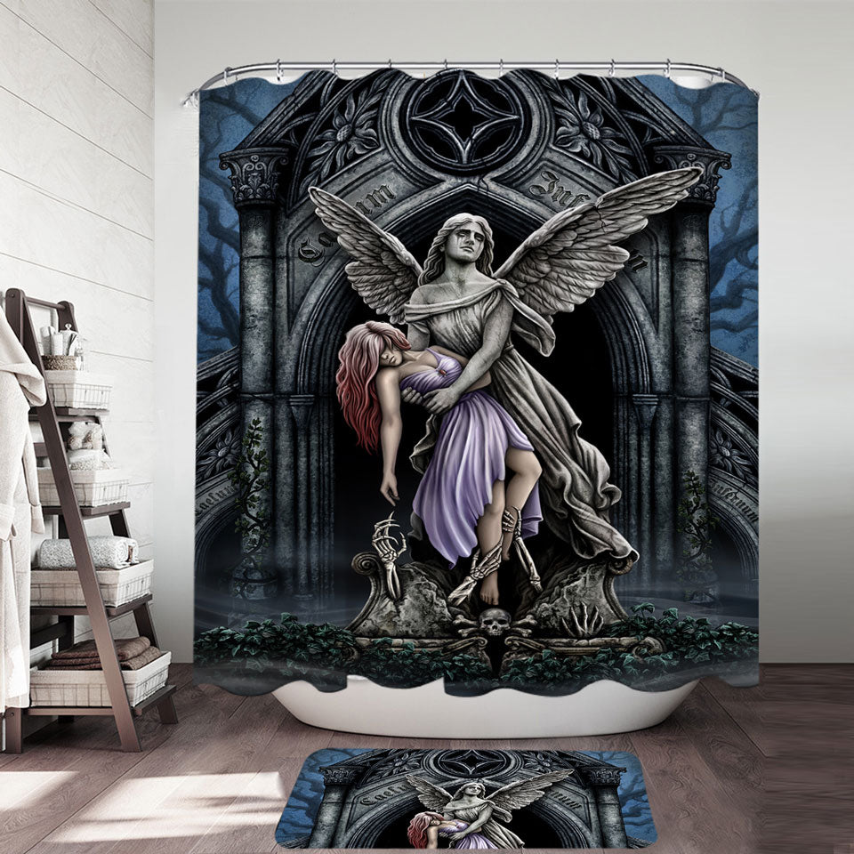 Dark Art Shower Curtain the Eternal Fight Angel Statue and Woman