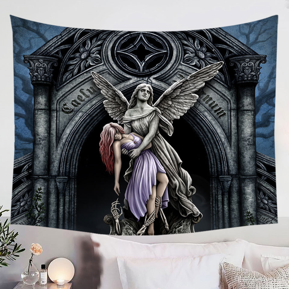 Dark-Art-Tapestry-Prints-the-Eternal-Fight-Angel-Statue-and-Woman