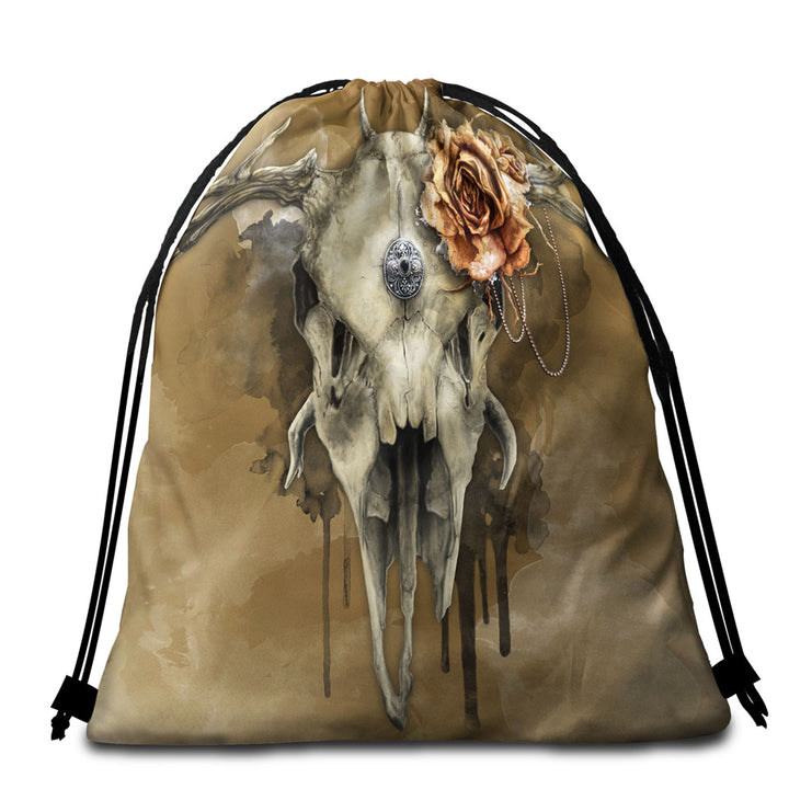 Dark Artwork All Shall Fade Rosy Deer Skull Beach Towel Bags